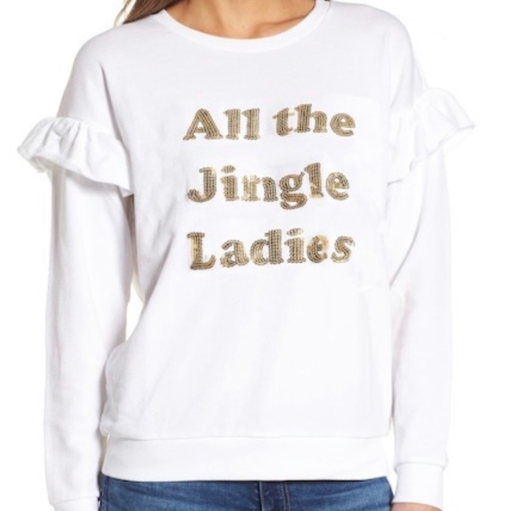 NORDSTROM SOUTH PARADE All The Jingle Ladies Gold Sequined Cotton Sweatshirt